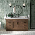 ARIEL Hepburn 60-inch Bathroom Vanity with Sink,Solid Wood, 1.5-inch Italian Carrara Marble Countertop, Single Rectangular Porcelain Sink, 2 Soft Closing Doors, 9 Dovetail Drawers, Brown Oak