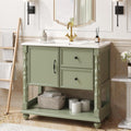 ONBRILL 36' Bathroom Vanity with Sink Combo, Modern Bathroom Vanities with Open Storage Shelf, 4 Solid Legs, Drawer, Door, Ceramic Integrated Sink, Freestanding Bath Storage Cabinet (Green)