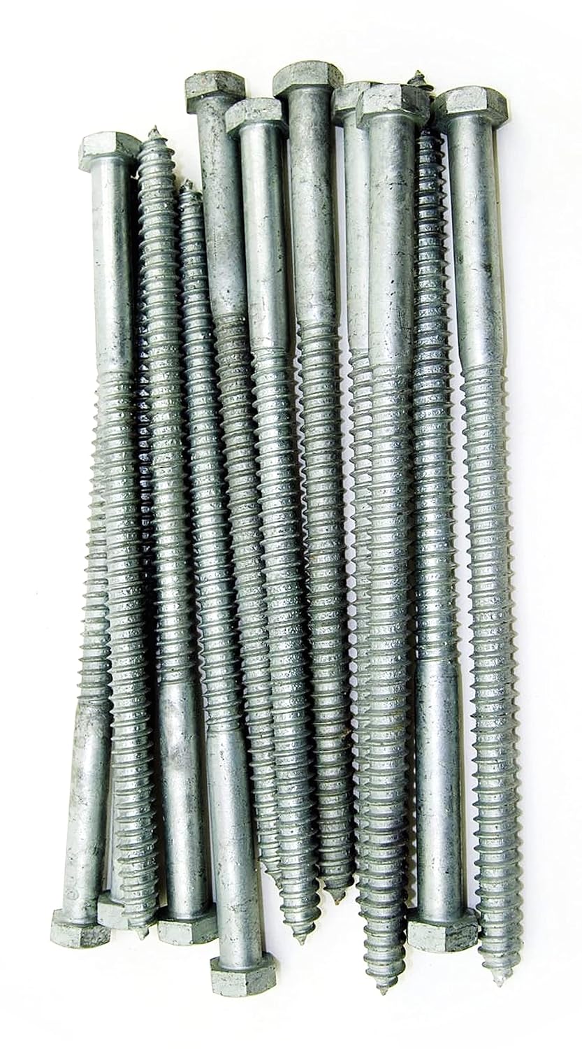 New Pack of (10) Galvanized Hex Head 5/8 x 12' Lag Bolts Wood Screws Multi-Purpose Comprehensive Hardware Fastener Assortment Kit MoPNEM03520
