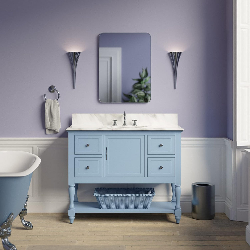 Beverly 42-inch Bathroom Vanity (Carrara/Powder Blue): Includes Powder Blue Cabinet with Authentic Italian Carrara Marble Countertop and White Ceramic Sink