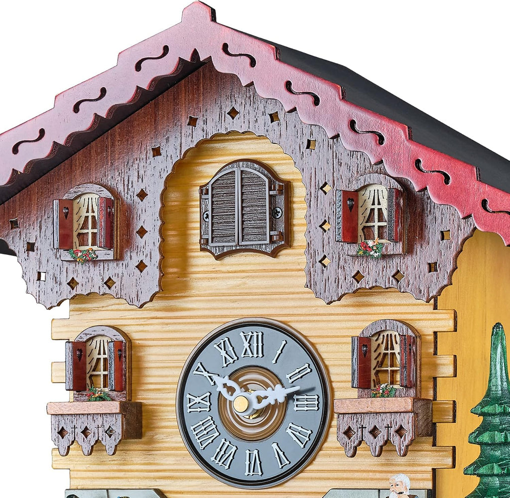 TIMEGEAR Cuckoo Wall Clock with Quartz Movement and Night Mode in Traditional German Style