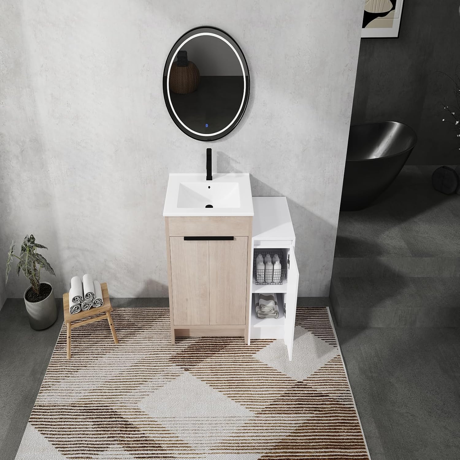 36 Inch Single Sink Bathroom Vanity Combo, Plywood Bathroom Vanity with Sink & Ceramic Top, Freestanding Bathroom Vanity Set with Storage Cabinets and Soft Closing Door