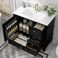 36' Modern Freestanding Bathroom Vanity with Ceramic Sink Top, 3 Drawers & Storage Shelves - MDF & Solid Wood Base