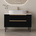 36' Bathroom Vanity with Above Oval Sink Set, Modern Black 2-in-1 Wall Mounted & Freestanding Bathroom Vanity Cabinet with Sintered Stone top&4 Storage Drawers, Bathroom Single Sink Cabinet