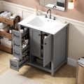 LUMISOL 30 Inch Bathroom Vanity with Ceramic Sink, Freestanding Bathroom Vanity with 2 Drawers, Soft-Close Doors & Open Shelf, Solid Wood Bathroom Cabinet with Offset Sink, Gray