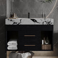 30' Bathroom Vanity with Sink Set, Modern Black Wall Mounted Bathroom Vanity Cabinet with Sintered Stone Top&Gold Handle 2 Drawers&2 Open Storage, Single Sink Floating Bathroom Vanity