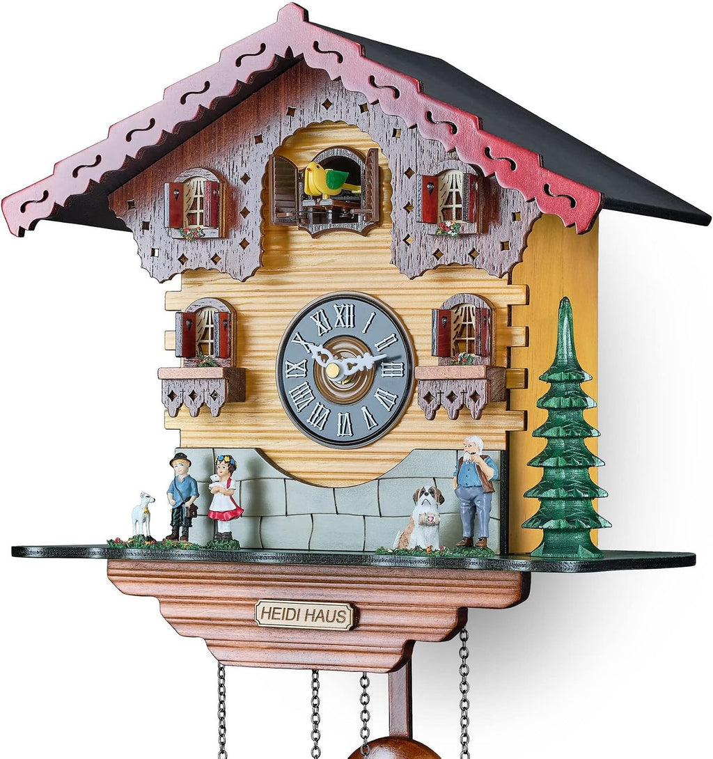 TIMEGEAR Cuckoo Wall Clock with Quartz Movement and Night Mode in Traditional German Style