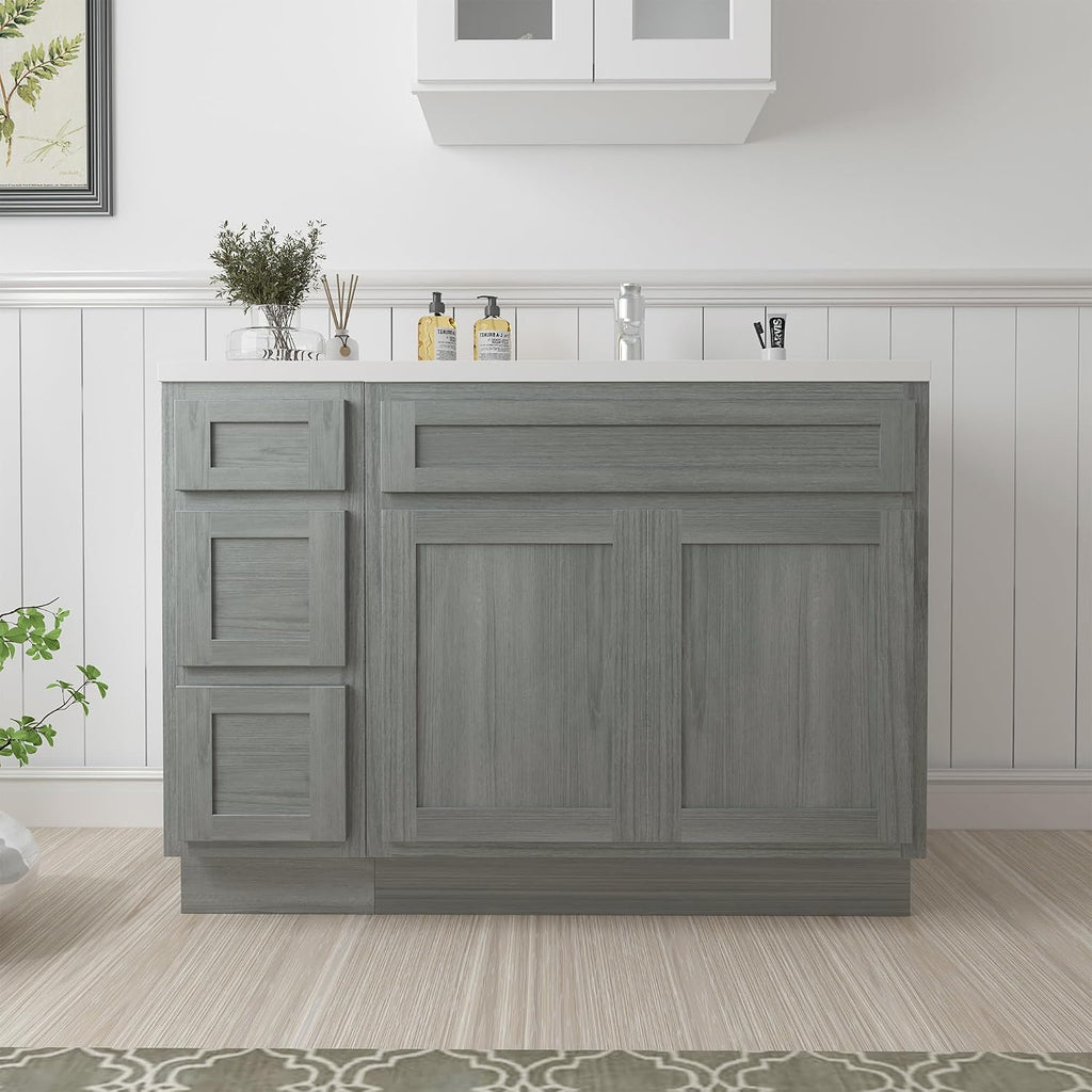 Vanity Art 42' Unassembled Bathroom Vanity with 2-Door 3-Drawer, Wood Bathroom Vanity Cabinet with Soft Closing Shaker Drawer, Sturdy Floor Mounted Cabinet Without Top VA4042-3S-G