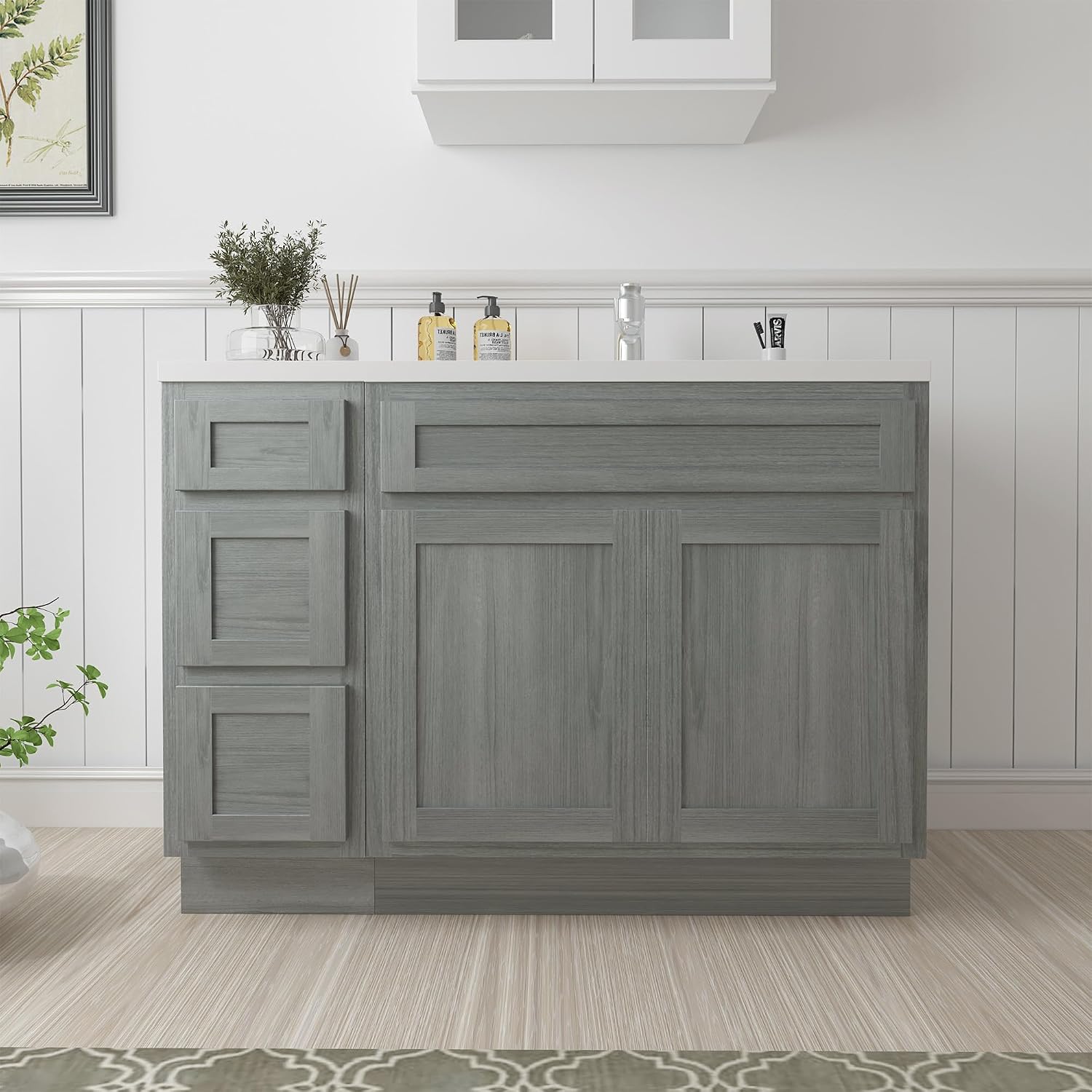 Vanity Art 42' Unassembled Bathroom Vanity with 2-Door 3-Drawer, Wood Bathroom Vanity Cabinet with Soft Closing Shaker Drawer, Sturdy Floor Mounted Cabinet Without Top VA4042-3S-G