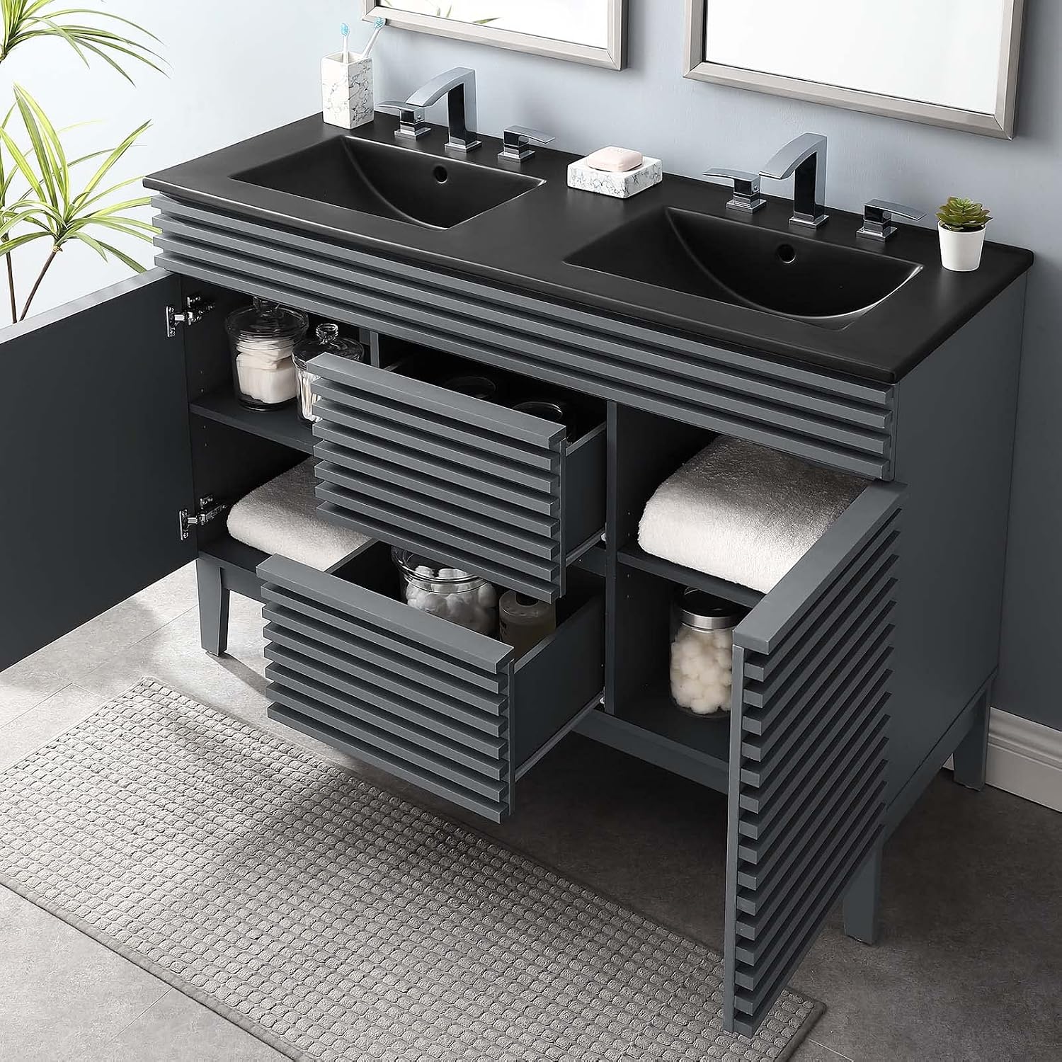 Modway Render 48' Double Bathroom Vanity in Gray Black