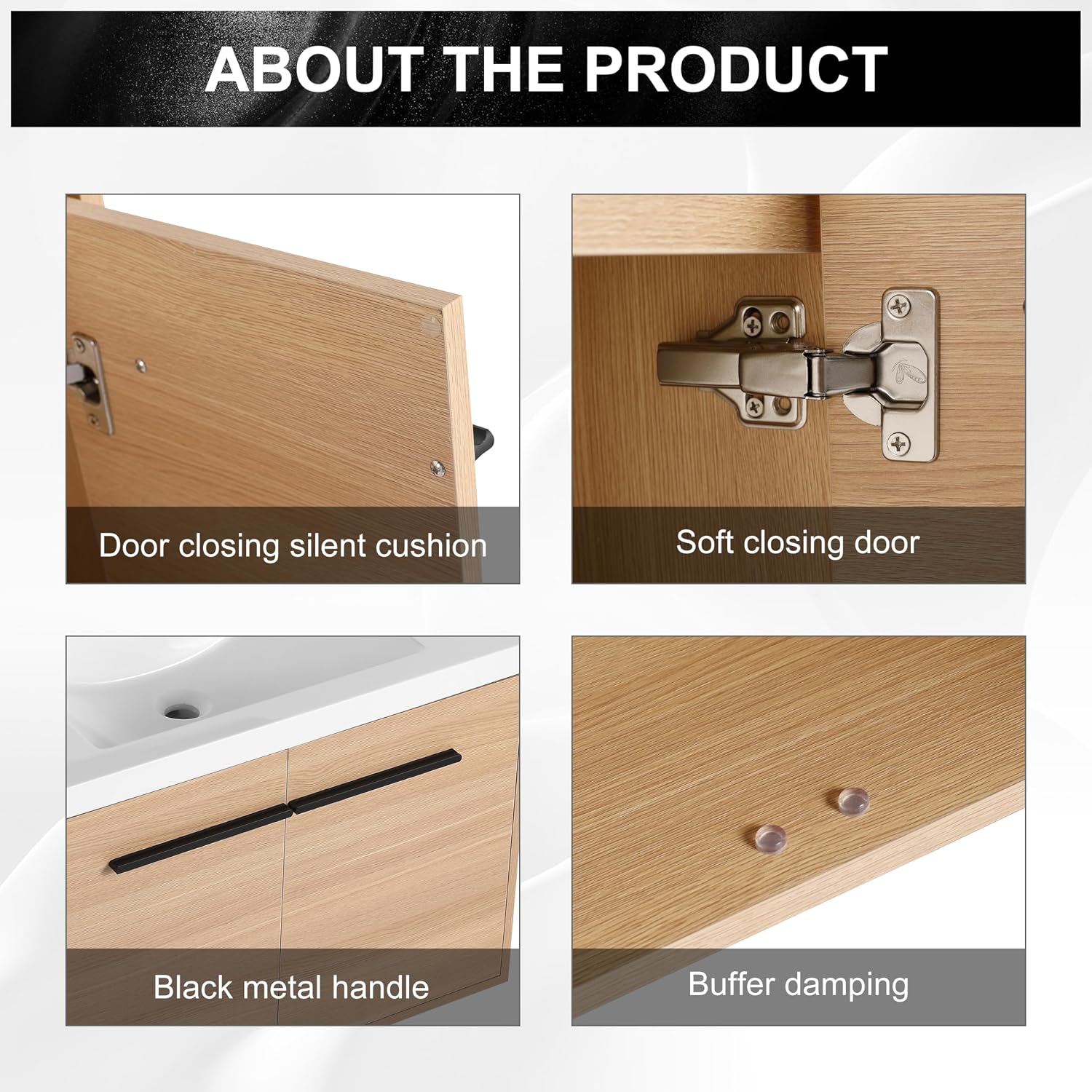 30 Inch Floating Bathroom Vanity with Sink, 30'' Wall Mount Vanity with Resin Countertop, Soft Close Doors, Double Door Storage Cabinet for Small Bathroom, Apartment, Powder Room