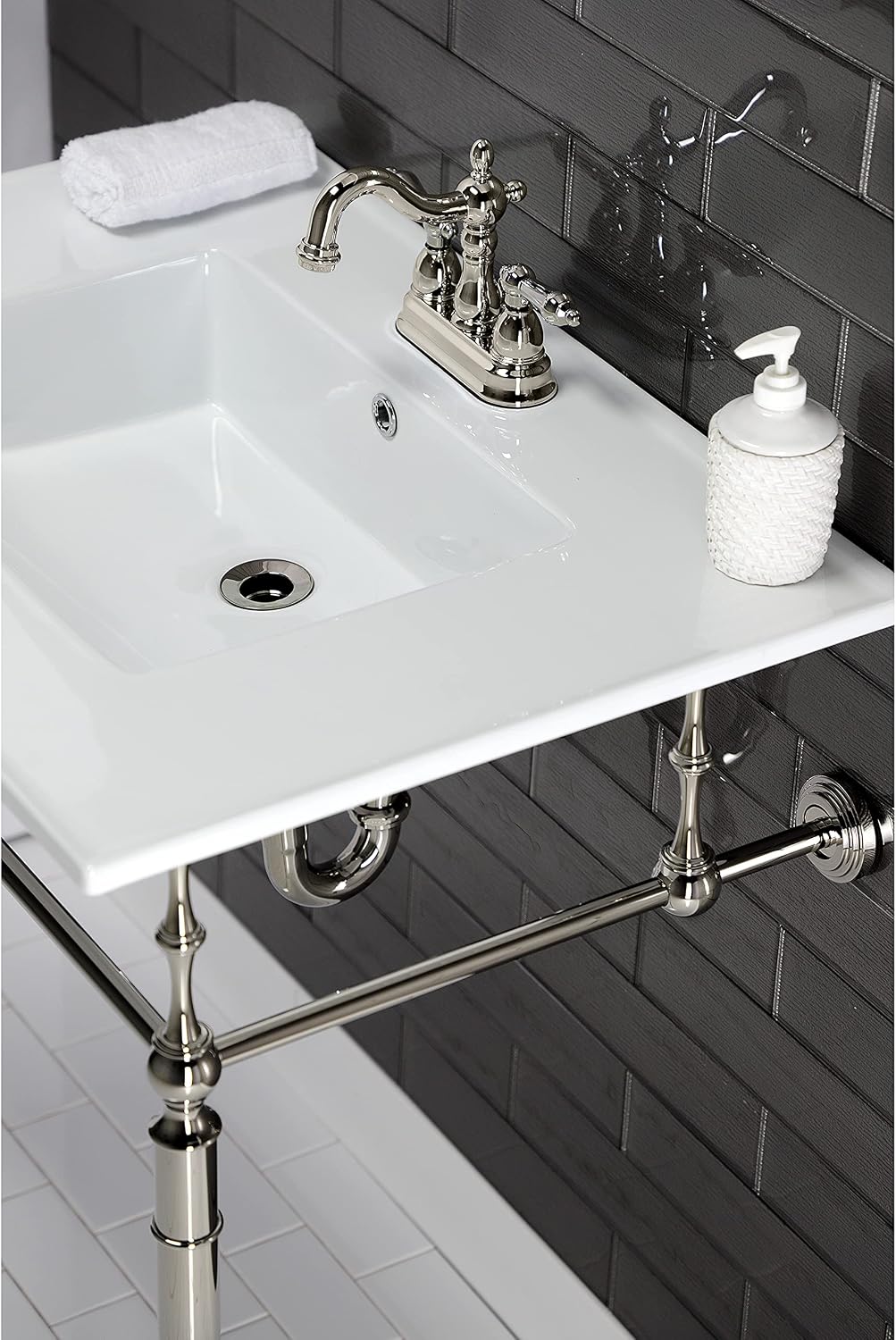 Kingston Brass LBT31227W34 Continental 31-Inch Ceramic Vanity Sink Top (4' Faucet Drillings) in White