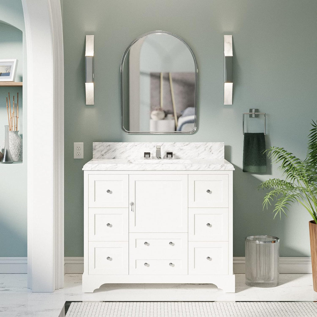 Madison 42-inch Bathroom Vanity (Carrara/White): Includes White Cabinet with Authentic Italian Carrara Marble Countertop and White Ceramic Sink
