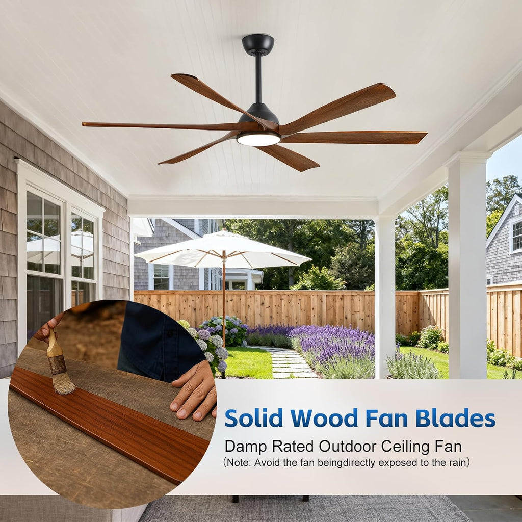60 Inch Outdoor Smart Ceiling Fan with Lights, Alexa/App/Remote Control, Rustic Farmhouse Style-6 Wood Fan Blades, 7775 High CFM, Quiet Reversible DC Motor, 3 Downrods, Damp-Rated for Indoor Exterior