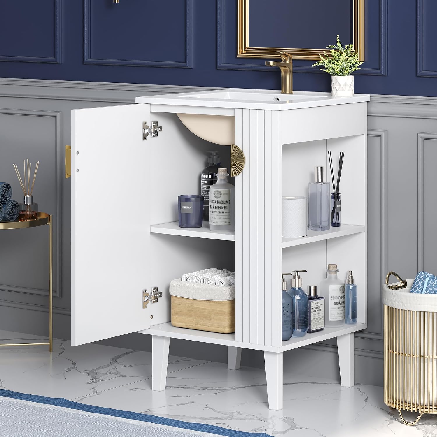 VilroCaz Modern 20'' Bathroom Vanity with Top Ceramic Sink, Freestanding Single Vanity Set Bathroom Storage Cabinet with Soft Closing Door, Chic Half-Moon Pulls (White-10.16)