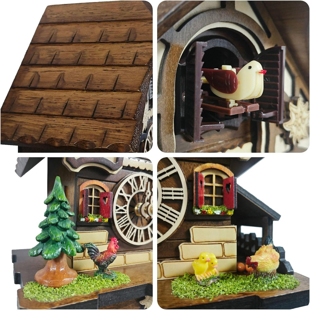 Chicken Family Cuckoo Clock – Germany Style Farmhouse Wooden Wall Clock with Rooster, Hen & Chicks – 12 Melodies, Volume Control, Night Mode – Heartfelt Gift for Mom, Kids, Loved Ones (8.1 X 22inch)
