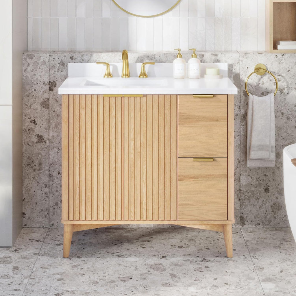 OVE Decors Indy 36 in. Undermount Single Sink Bathroom Vanity with White Engineered Marble Top, Rustic Ash