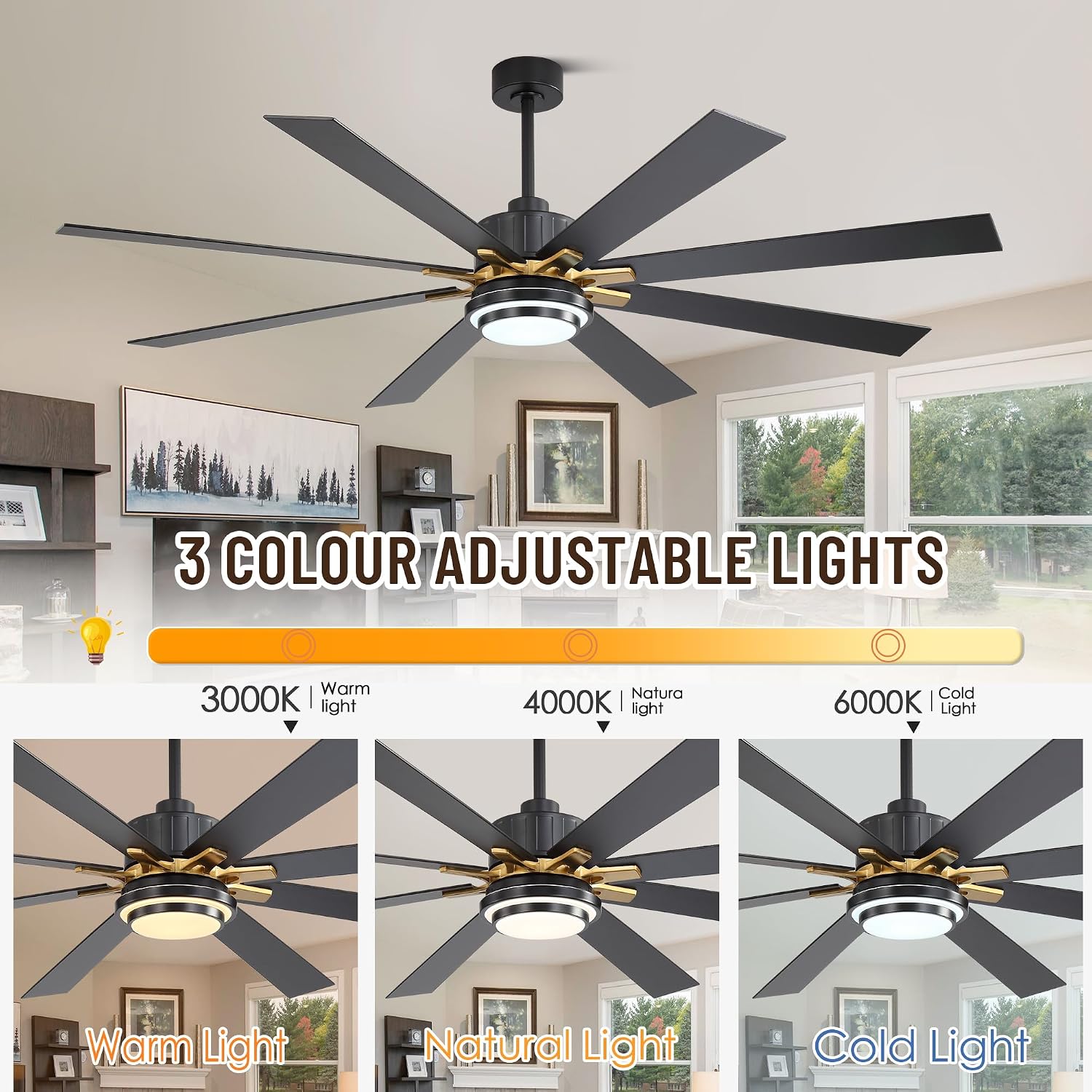 72'' Large Ceiling Fan with Light and Remote/APP Control,LED Dimmable Ceiling Fan,6 Speed,Reversible Whisper Quiet DC Motor for Farmhouse Patio Living Room Bedroom Indoor/Outdoor