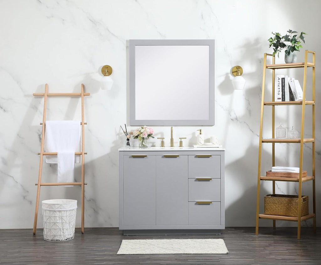 42 Single Bathroom Vanity, with Engineered Marble Top Soft-Close, Grey
