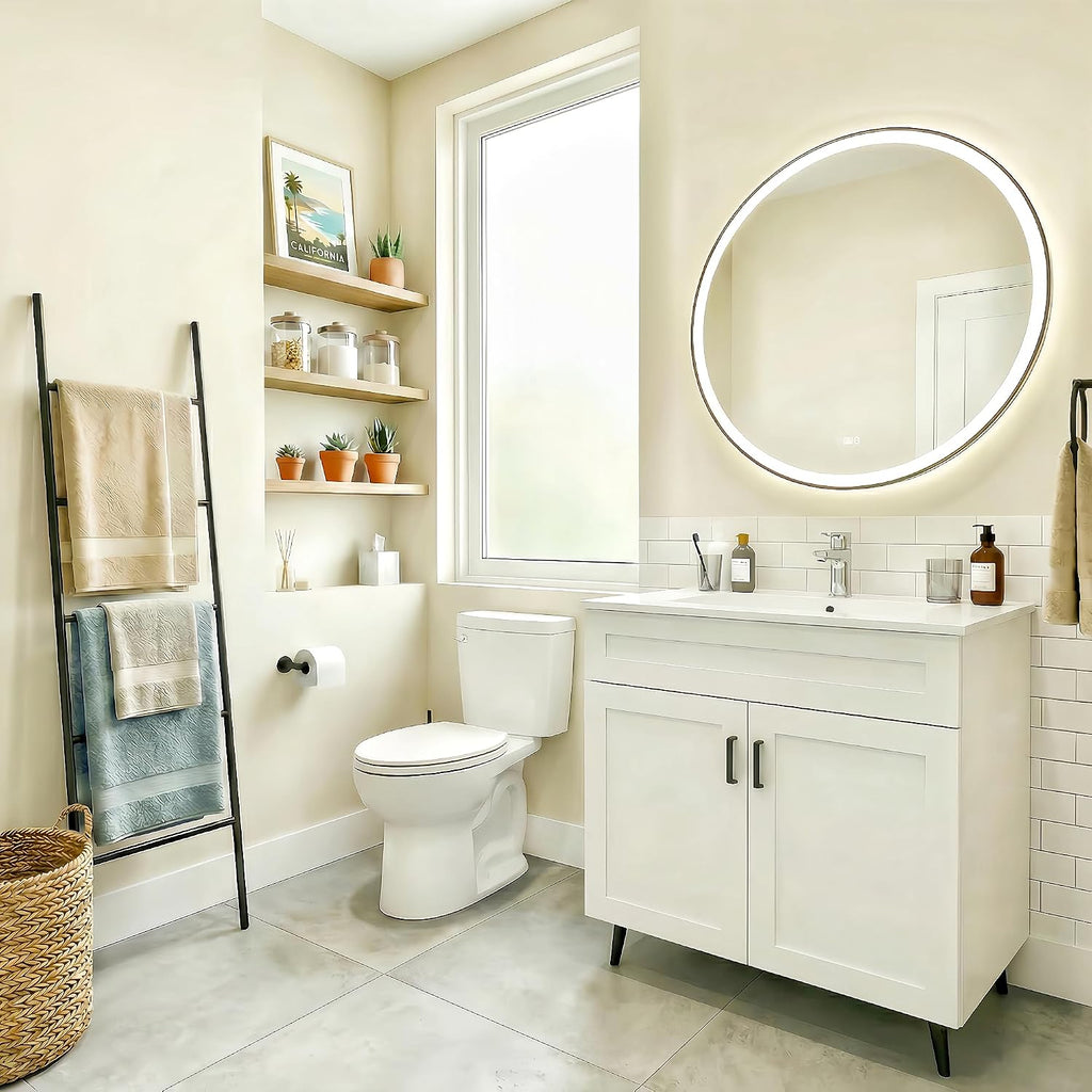 36 Inch Bathroom Vanity with Ceramic Sink - Modern Farmhouse Style Sink Cabinet, Easy Tool-Free Installation, for Bathroom Remodel and Upgrade (White)