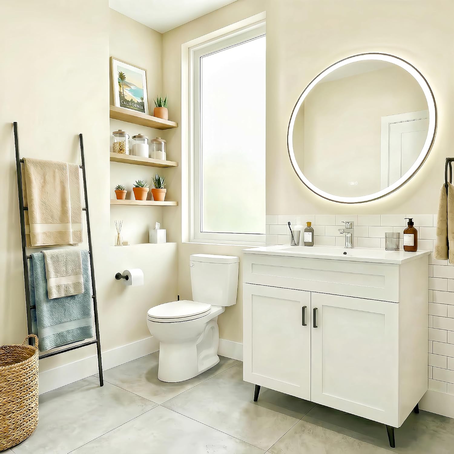 36 Inch Bathroom Vanity with Ceramic Sink - Modern Farmhouse Style Sink Cabinet, Easy Tool-Free Installation, for Bathroom Remodel and Upgrade (White)