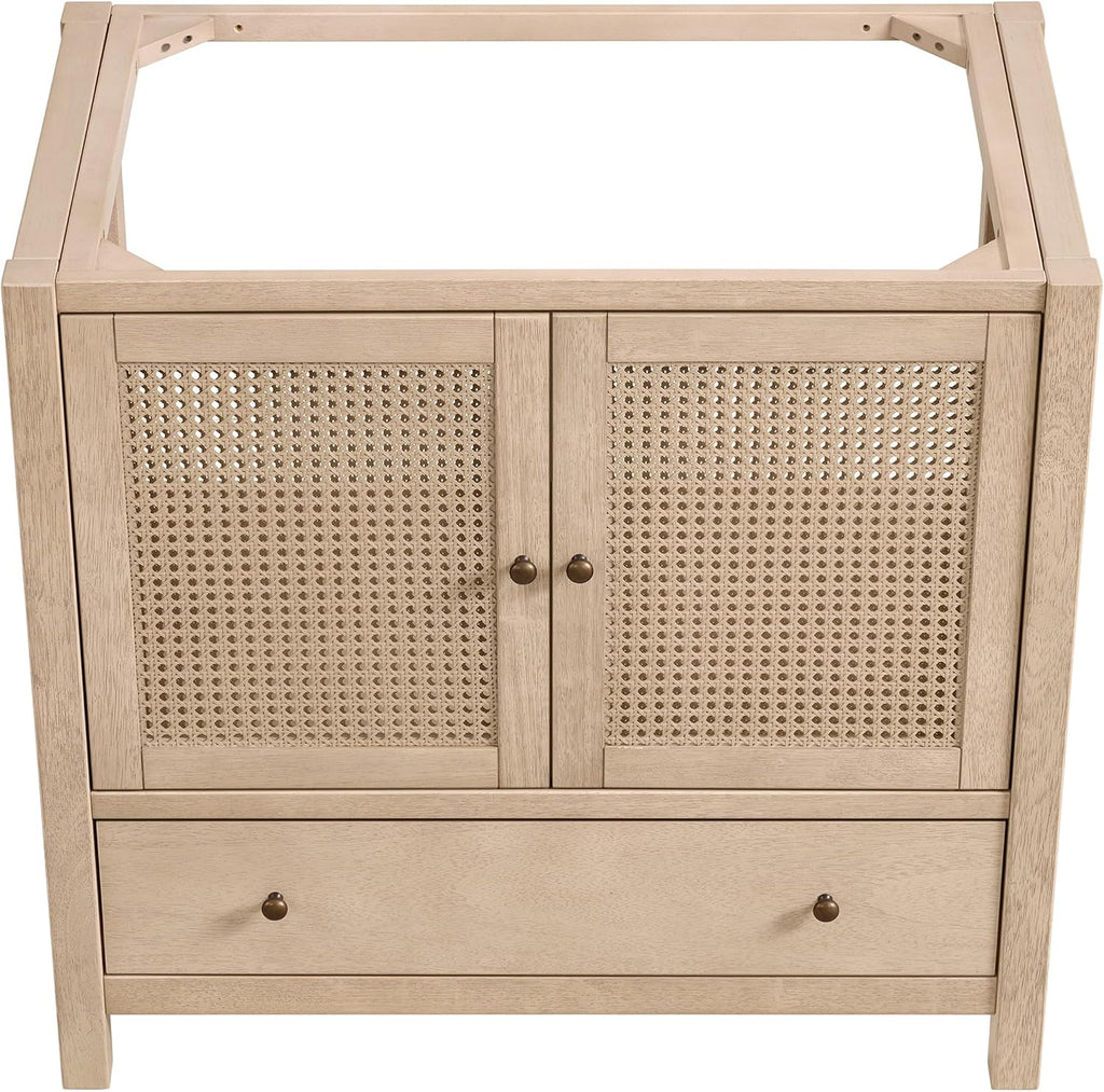 Alaterre Furniture Lucca Bathroom Vanity - Freestanding Cabinet Without Sink - 36 Inch Wood Bathroom Vanity with Large Drawer and Soft-Close Doors - Under Sink Cabinet Only (Natural)