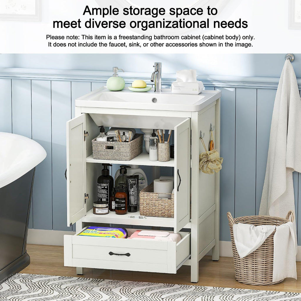 Quikraen 24 Inch Bathroom Vanities,Sink Vanity for Small Space,Adjustable Upper Storage Cabinets and Lower Drawers Modern Bathroom Vanities Excluding the Sink（White）