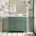 36 Inch Green Bathroon Vanity with Sink,Modern Bathroom Sink Cabinet 36' with 4 Drawers & 2 Cabinets,Integrated Countertop,Gold Handles,Soft Closing,Solid Wood Frame