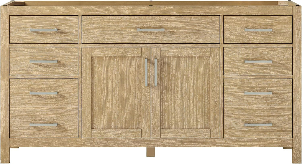 Wyndham Collection Beckett 66 Inch Single Bathroom Vanity in Whitewashed Oak, No Countertop, No Sink, Brushed Nickel Trim