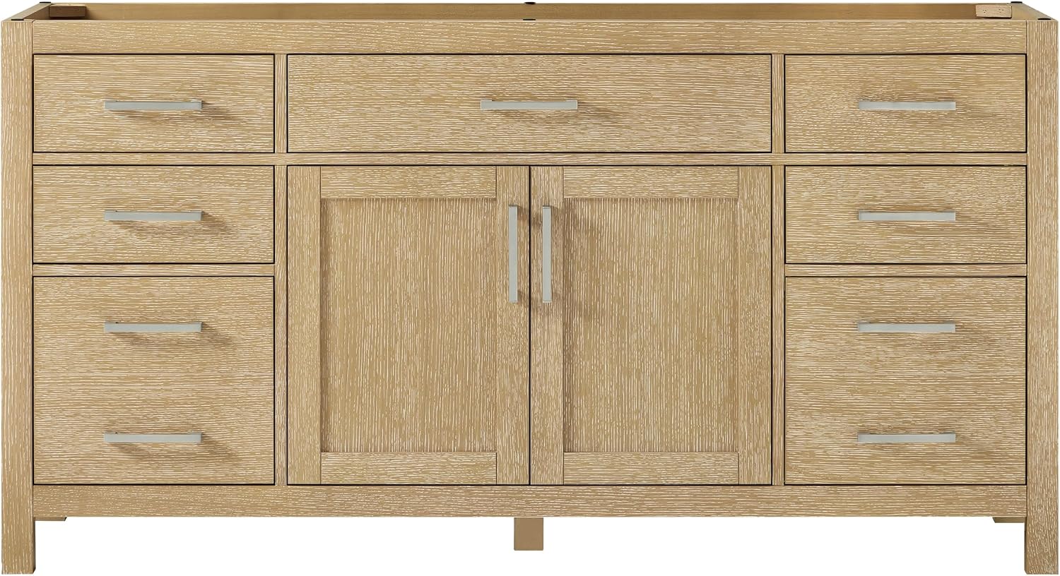 Wyndham Collection Beckett 66 Inch Single Bathroom Vanity in Whitewashed Oak, No Countertop, No Sink, Brushed Nickel Trim