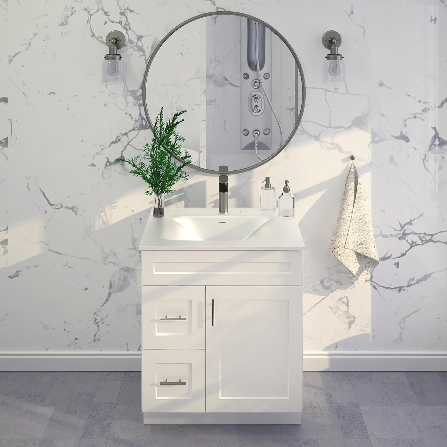 White Shaker Sink Base Bathroom Vanity with Drawers 30' Ready-to-Assemble Cabinet