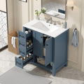 LUMISOL 30 Inch Bathroom Vanity with Ceramic Sink, Solid Wood Bathroom Vanity with 2 Drawers, Soft-Close Doors & Open Shelf, Freestanding Bathroom Storage Cabinet with Sink, Blue