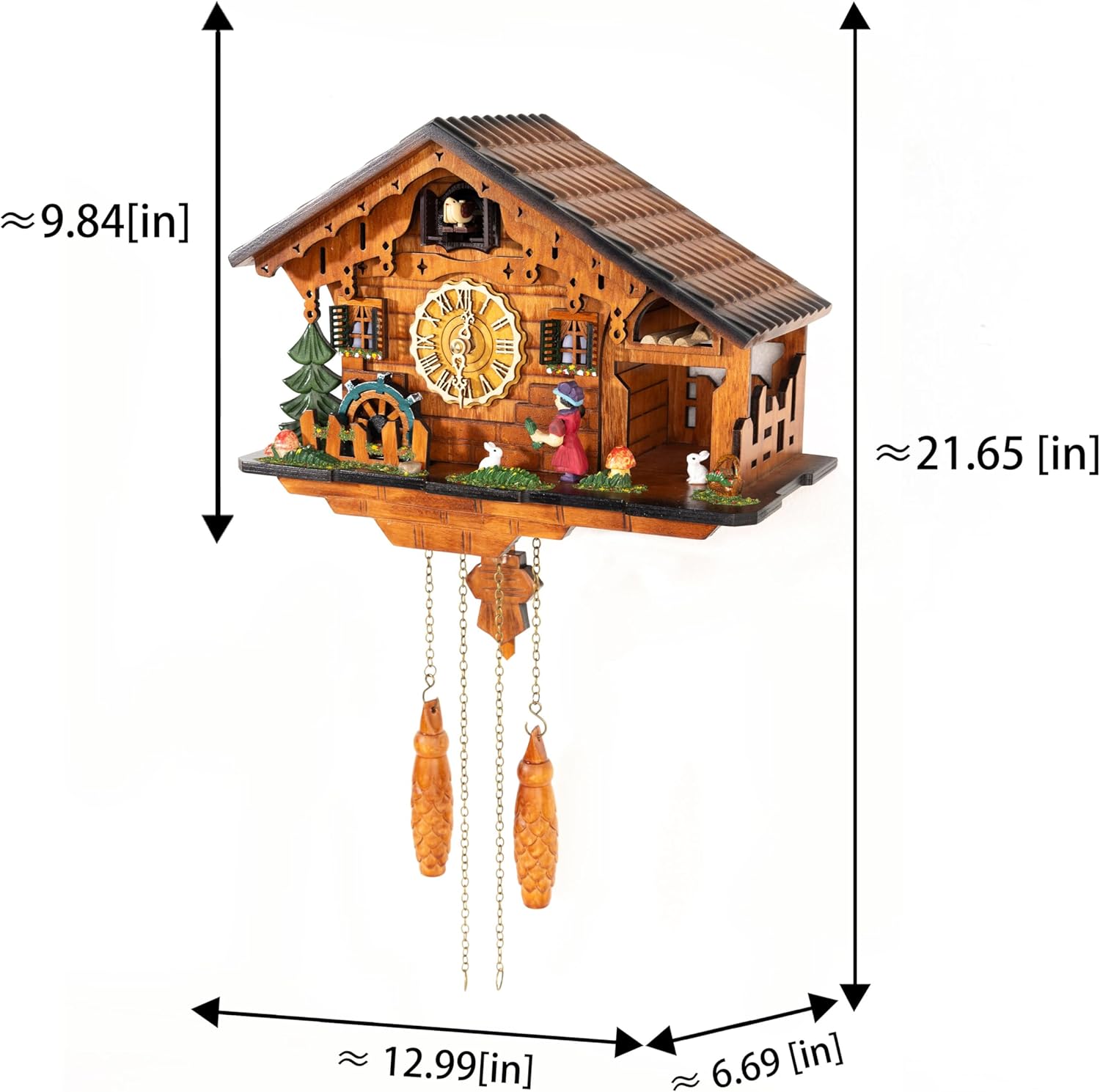 Cuckoo Clock, Black Forest Style Wooden Pendulum Quartz Wall Clock, Volume Control, Night Silent, Gift Package, Professional Service