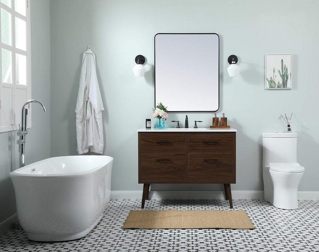 42' Bathroom Vanity, Engineered Wood (MDF/Laminate), Brown/Dark Wood