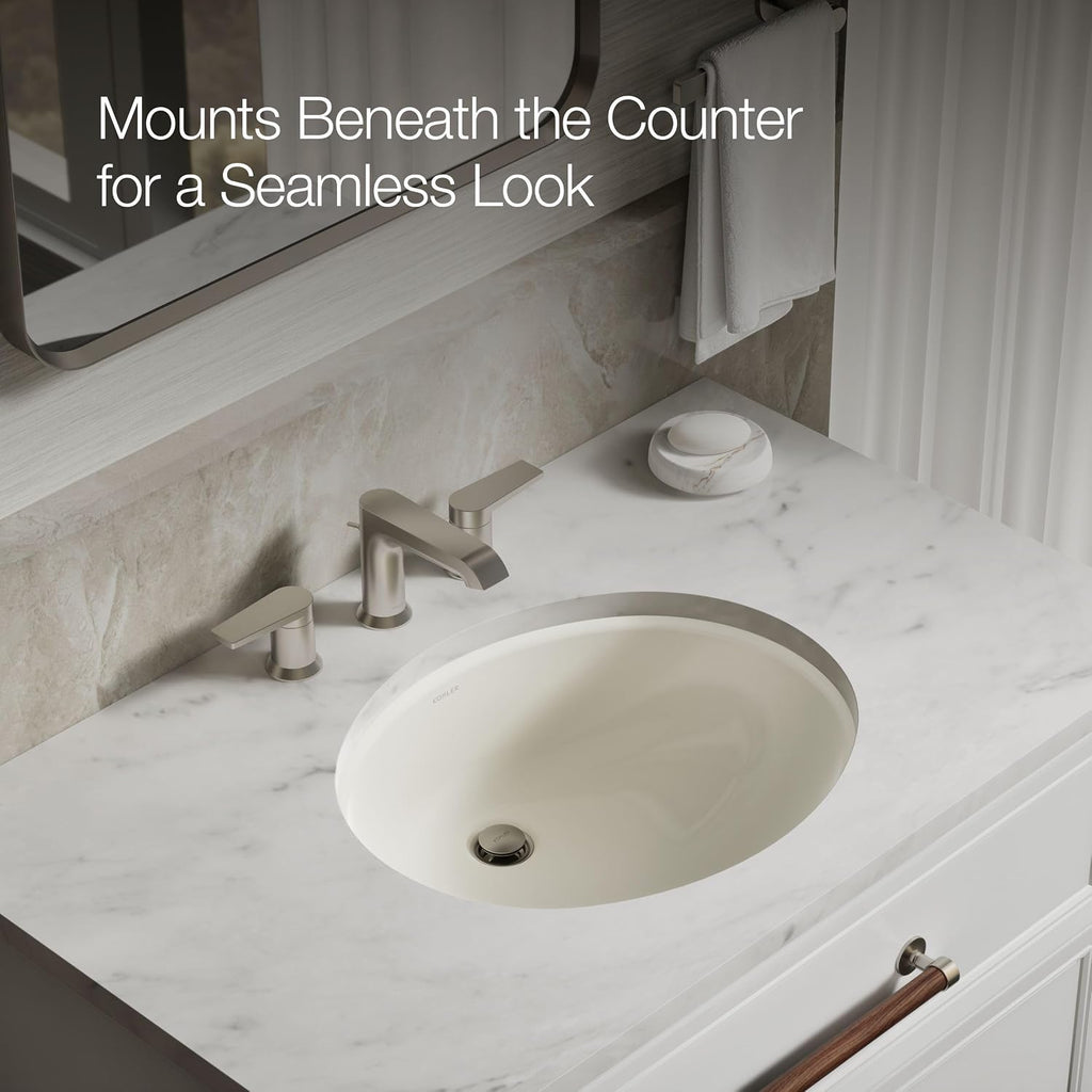 KOHLER 2210-96 Caxton Under-Mount Bathroom Sink, Include Overflow Drain, Fits 14' x17' Cutouts, Undermount Installation, Biscuit