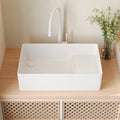 DeerValley 24x15 Inch Utility Vessel Sink, White Ceramic Rectangular Basin with Built-In Washboard and Side Drain, Laundry or Bathroom Sink, DV-1V0321