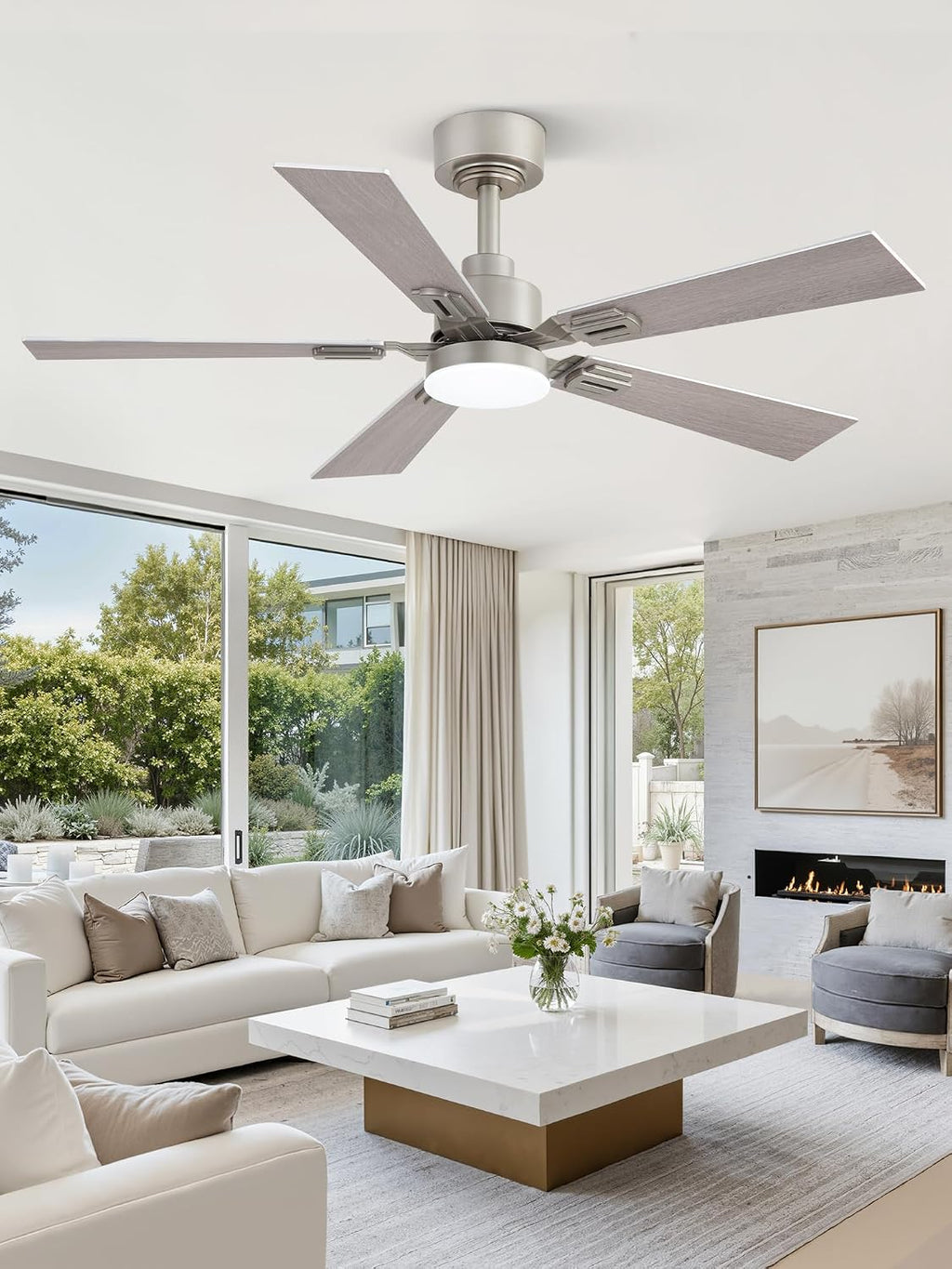 Fanbulous 2 Pack of 42 Ceiling Fans with Lights and Remote, Modern Low Profile Ceiling Fans with Dimmable 3CCT Quiet DC Motor, Reversible Celing Fan with 6-Speeds Timer for Bedroom, Nickel