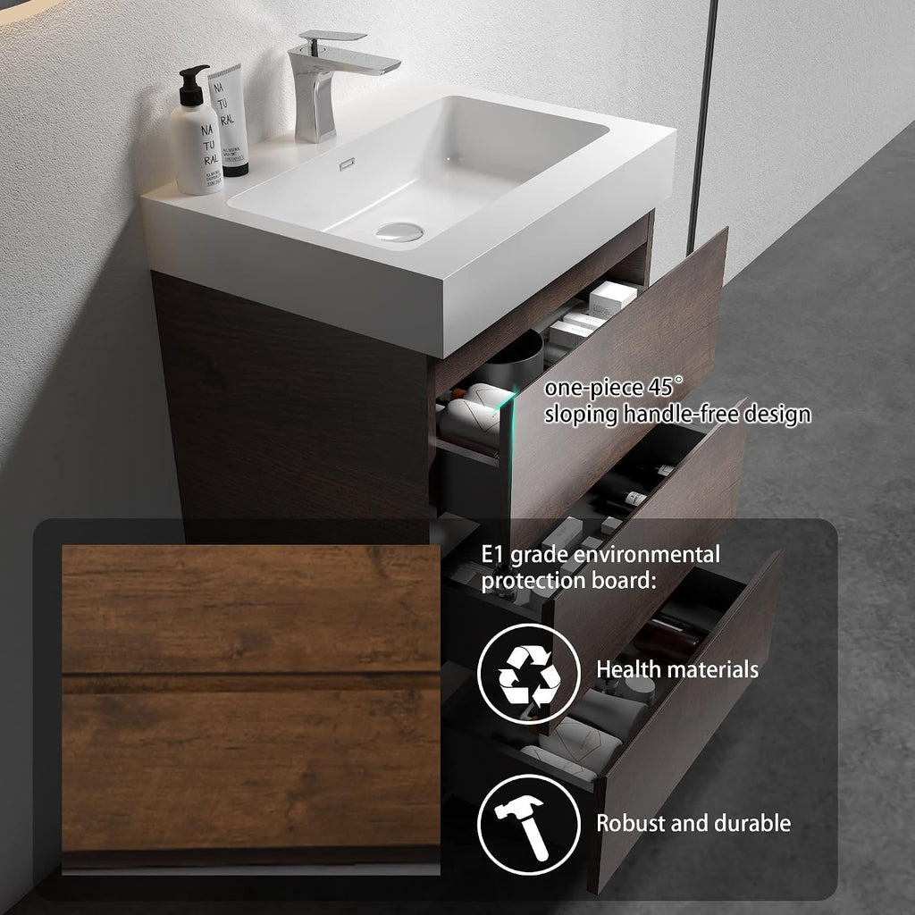 Alice 24 Inch Bathroom Vanity with Sink with Overflow, Large Storage Small Bathroom Vanity for Modern, One-Piece Sink Basin Minimalist Bathroom Sink Cabinet