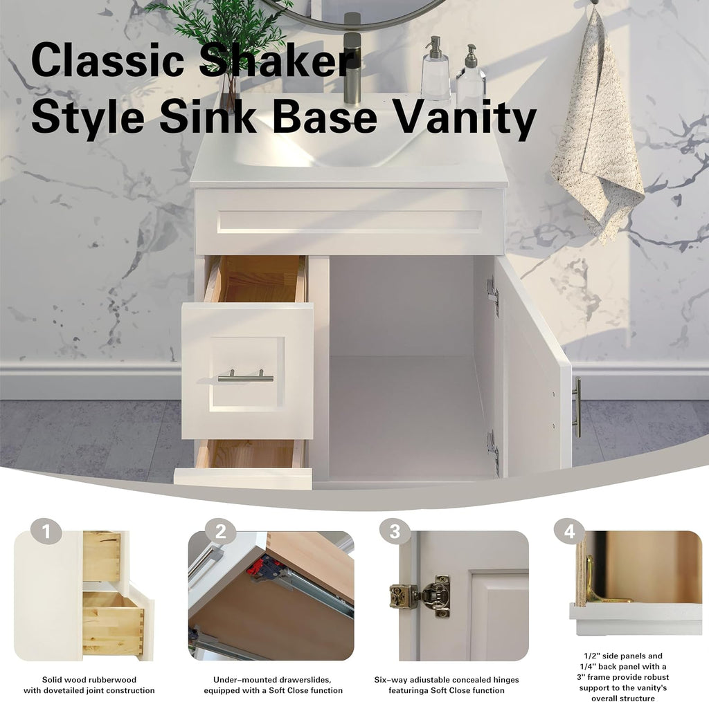 White Shaker Sink Base Bathroom Vanity with Drawers 30' Ready-to-Assemble Cabinet