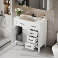 36' Bathroom Vanities Cabinet with Ceramic Sink Top, Two Doors and Three Drawers, Soft-Closing Door, Solid Wood Legs, White