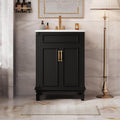 24 Inch Black Bathroom Vanity with Sink,Modern Bathroom Vanity with Intergrated Countertop & 2 Tier Storage Cabinet,Soft-Closing Doors with Gold Handles,Adjustable Shelf,Solid Wood Frame