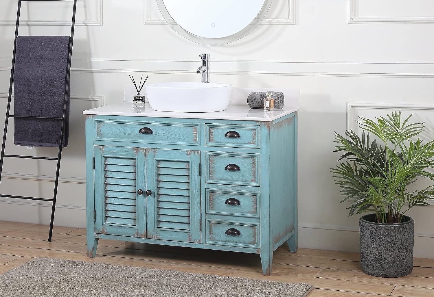 42' Abbeville Vessel Sink Vanity, Distressed Blue - Benton Collection Model CF-78881BU