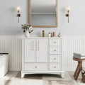 36 inch Bathroom Vanity with Sink Combo, Mid Century Modern Freestanding Bathroom Cabinet with Integrated Ceramic Sink, 4 Storage Drawers, 2 Soft Closed Doors, Adjustable Shelves, Golden Handle, White