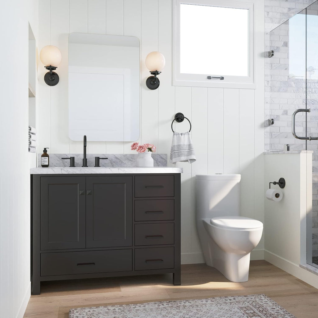 ARIEL Cambridge 43 in. Left Offset Rectangle Single Sink Vanity with Carrara White Marble Countertop in Espresso