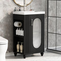 20-inch Bathroom Vanity with Sink, Free Standing Vanity Cabinet with Two-Tier Shelf and Glass Door, Wooden Bath Set Organizer with Single Ceramic Sink for Bathroom, Black