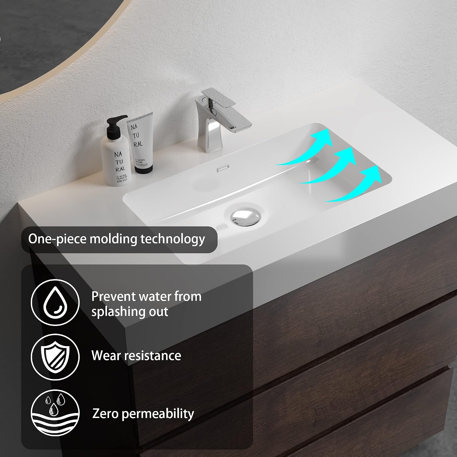 Alice 36 Inch Bathroom Vanity with Sink with Overflow, Large Storage Small Vanity for Modern Bathroom, One-Piece Sink Basin Minimalist Bathroom Sink Cabinet