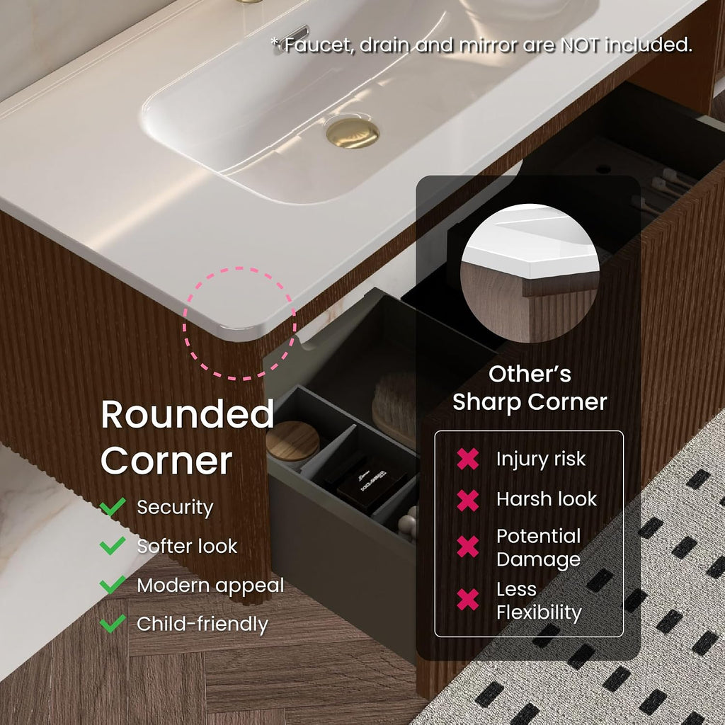 36 Inch Bathroom Vanity with Sink, Modern Floating Vanity with Push Open Soft Close Drawer, Large Storage for Powder Room, Brushed Black Oak, Fully Assembled - Camellia Collection