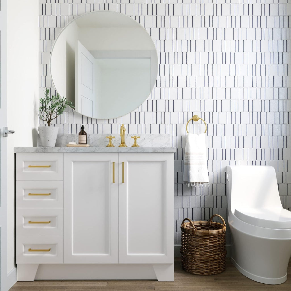 ARIEL 30-Inch Grey Bathroom Vanity with Sink, Solid Wood Cabinet, 1.5-Inch Carrara Marble Countertop, Rectangular Undermount Sink, 2 Soft Closing Doors, Brushed Nickel Hardware