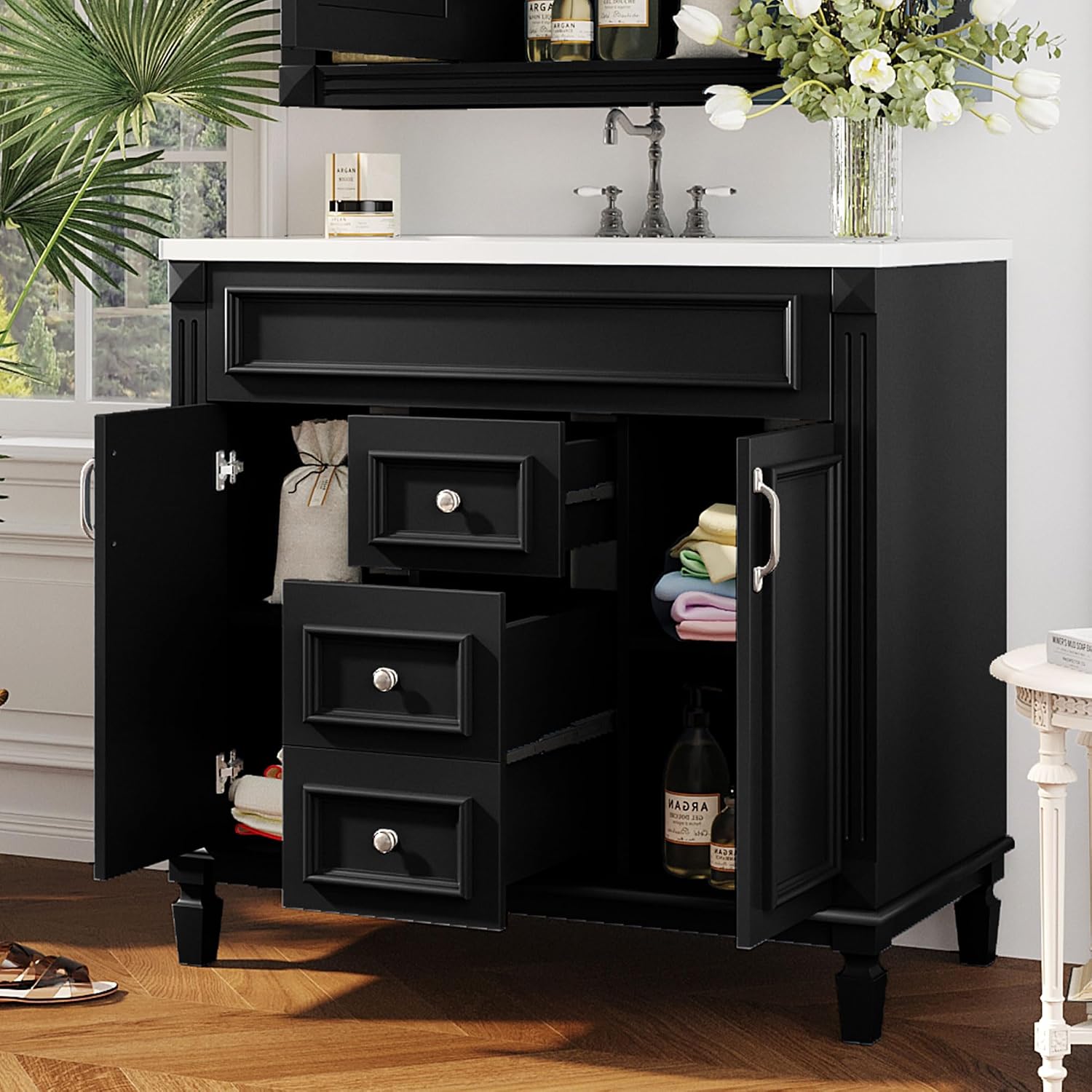Virubi 36' 'Bathroom Vanity with Ceramic Sink, Traditional Bathroom Storage Cabinet with 2 Doors and 2 Drawers, Solid Wood Frame Bathroom Vanities