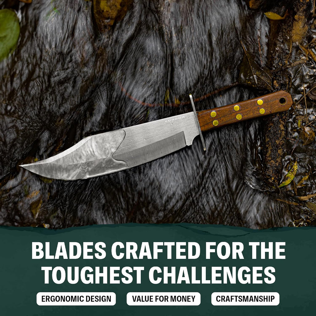 Condor Tool & Knife Undertaker Knife - 1075 High Carbon Steel - Full Tang Hunting Knives with Sheath - Walnut Handle - Hand Crafted Welted Leather Sheath - 10.2in Blade - 24 oz